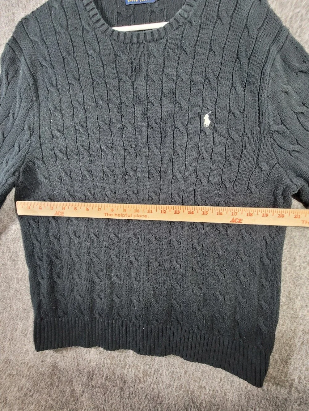 Polo Ralph Lauren Mens XL Cable Knit Cotton Crewneck Sweater Black White Pony